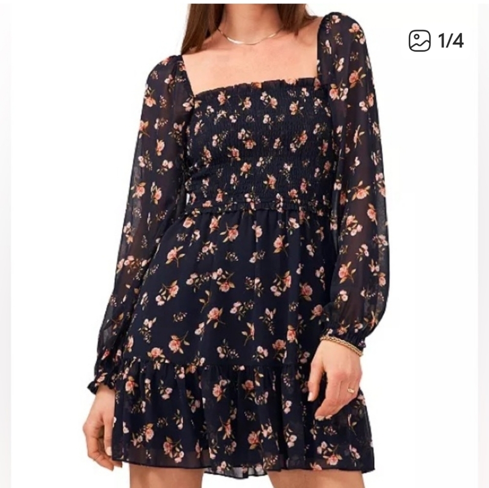 1. State Smocked Square Neck Long Sleeve Dress NWT NEW FLORAL 3X